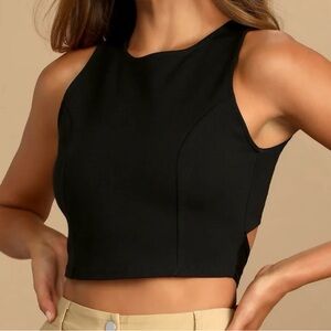 Lulus Let's Tie It Black Tie-Back Cropped Tank Top
